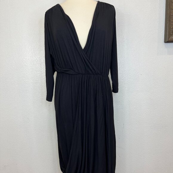 Lane Bryant Dress Plus Sz 14/16 Teal Blue V Neck Surplice Hi Lo Draped Hem - Picture 1 of 7